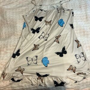 SHEIN Beige Butterfly Print High Low Dress